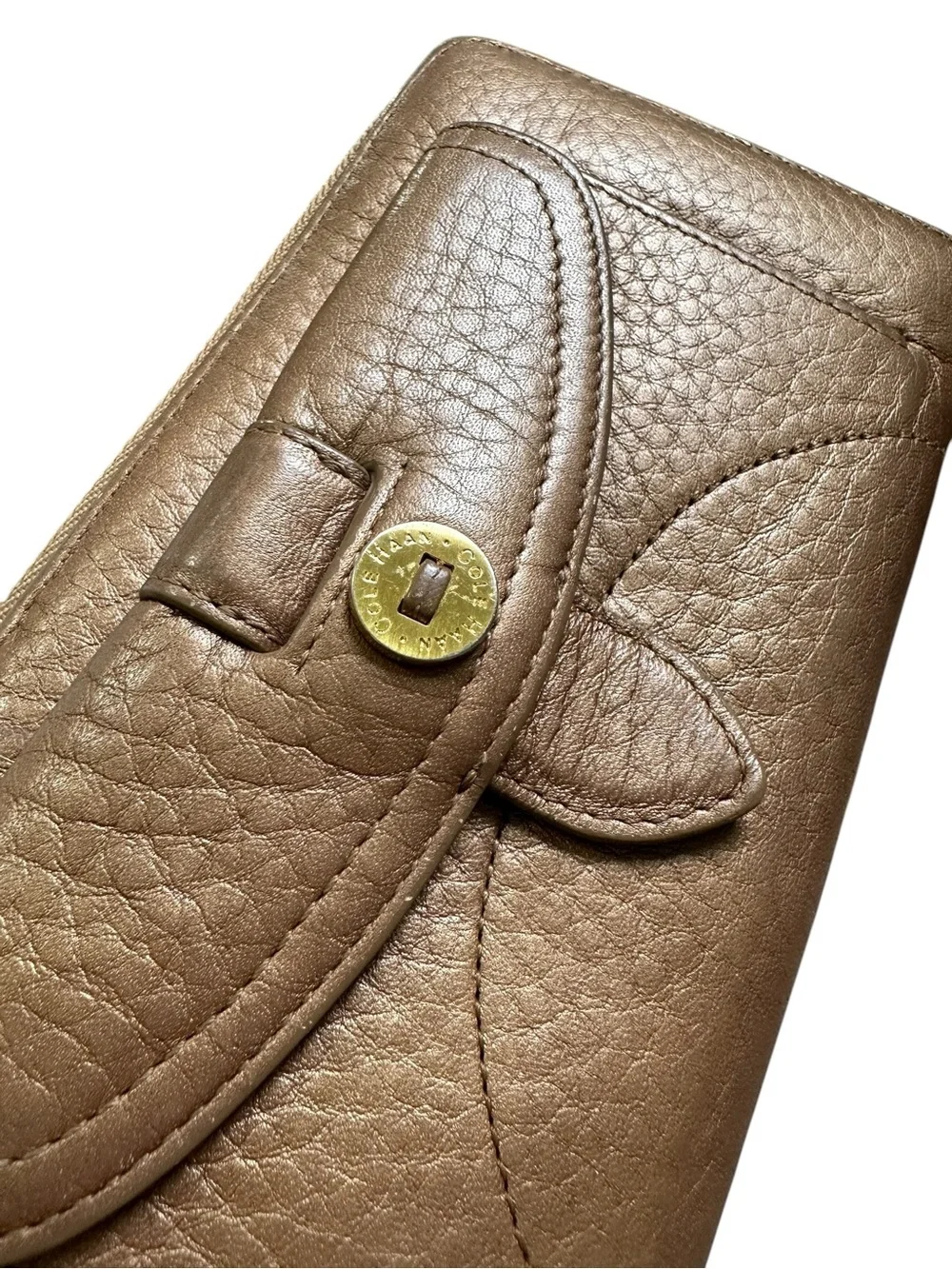 Cole Haan Metallic Brown Leather Zip Around Wallet